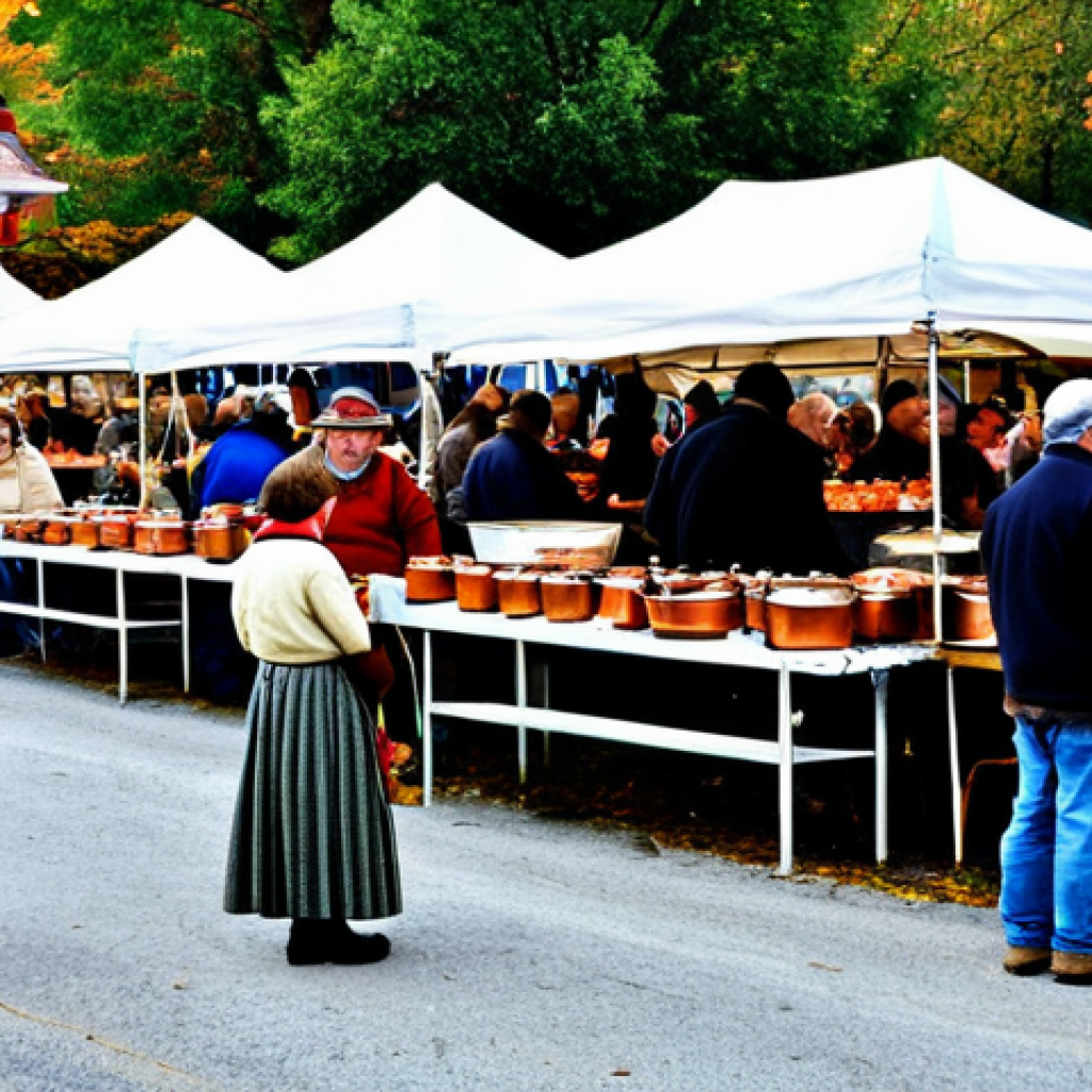 문화적 지속가능성 - Apple Butter Festival**
"A bustling autumn scene at a local Apple Butter Festival. People are gathe...