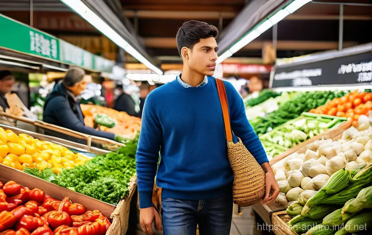 문화적 적응 - **"Navigating the European Market"**
A young adult, ethnically ambiguous, in their late 20s, sta...