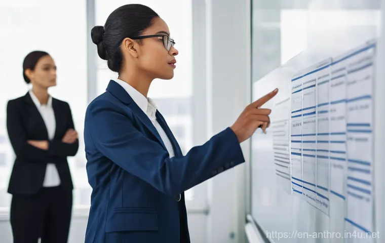 문화적 차이와 갈등 - **Prompt:** A detailed scene depicting a diverse group of professionals in a modern, well-lit office...