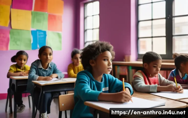 사회적 불평등과 문화 - A diverse classroom scene in an underfunded urban school showing children of various ethnic backgrou...