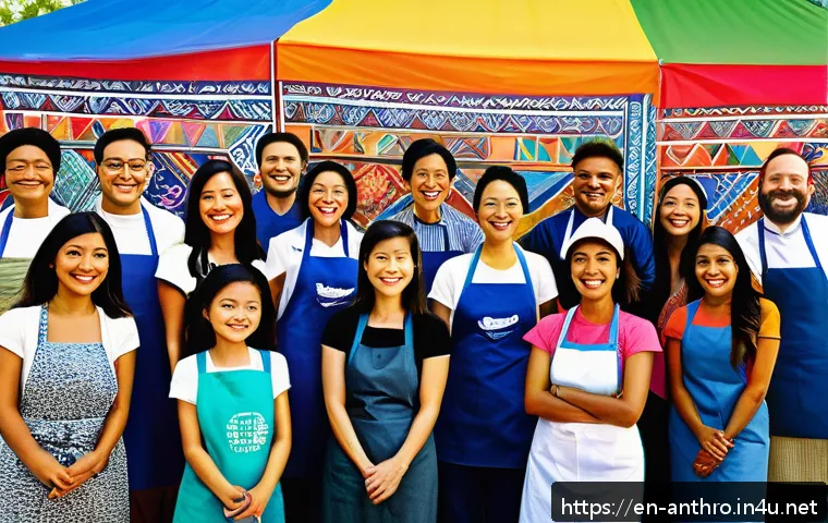 문화적 다양성과 조화 - A vibrant multicultural art festival scene featuring diverse artists collaboratively painting a larg...