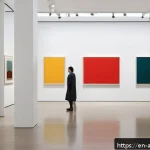 Home 23 에드워드 브로이스와 문화 - A sophisticated gallery scene showing diverse viewers observing an abstract painting that embodies a...