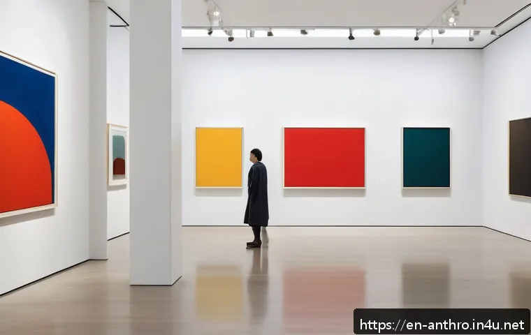 에드워드 브로이스와 문화 - A sophisticated gallery scene showing diverse viewers observing an abstract painting that embodies a...